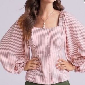 CAbi XS 5890 Carnival Stripe Top Blouse ~ Babydoll Peasant Puff Sleeve